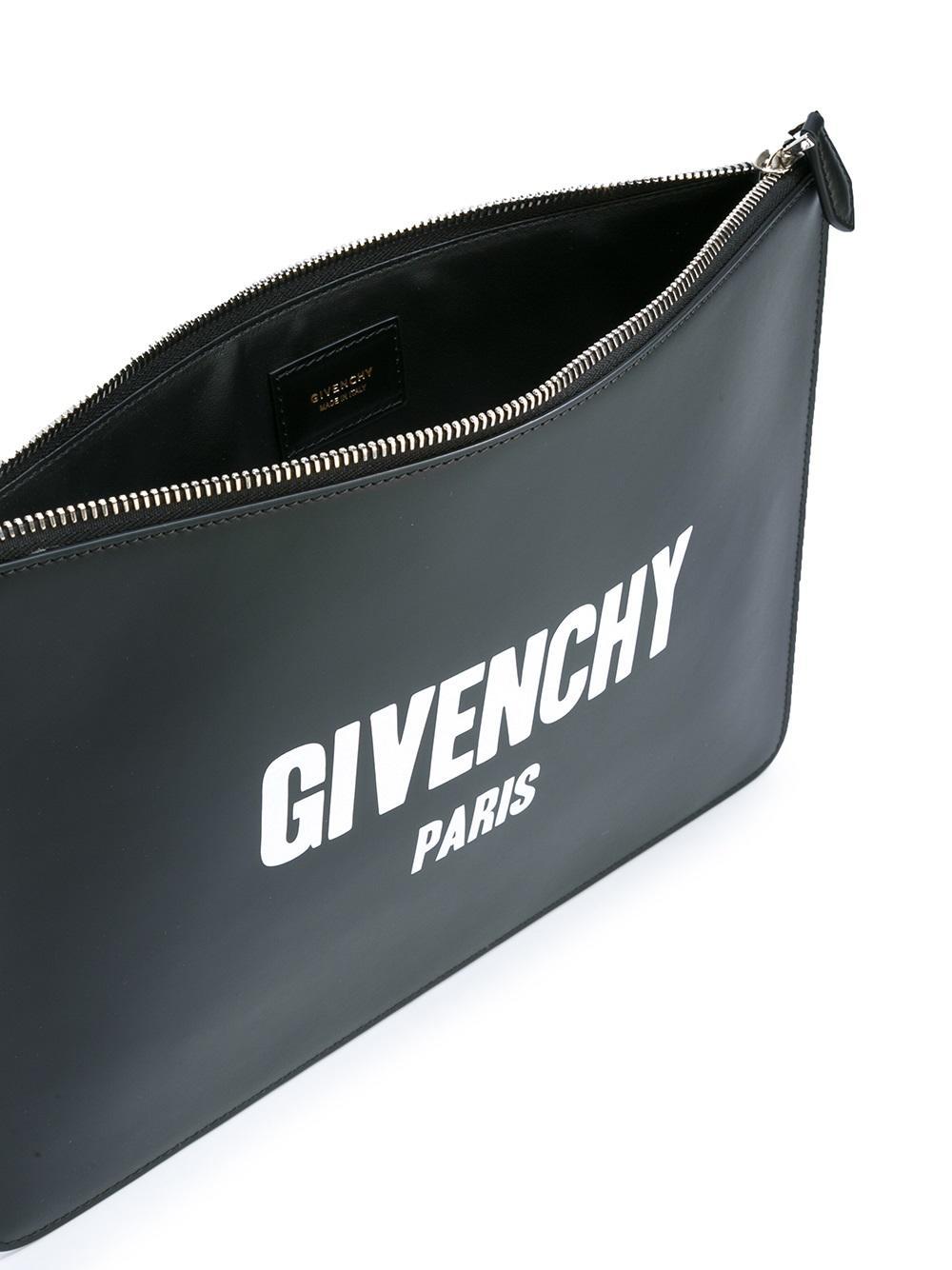 Givenchy Leather Paris Logo Print Clutch in Black | Lyst