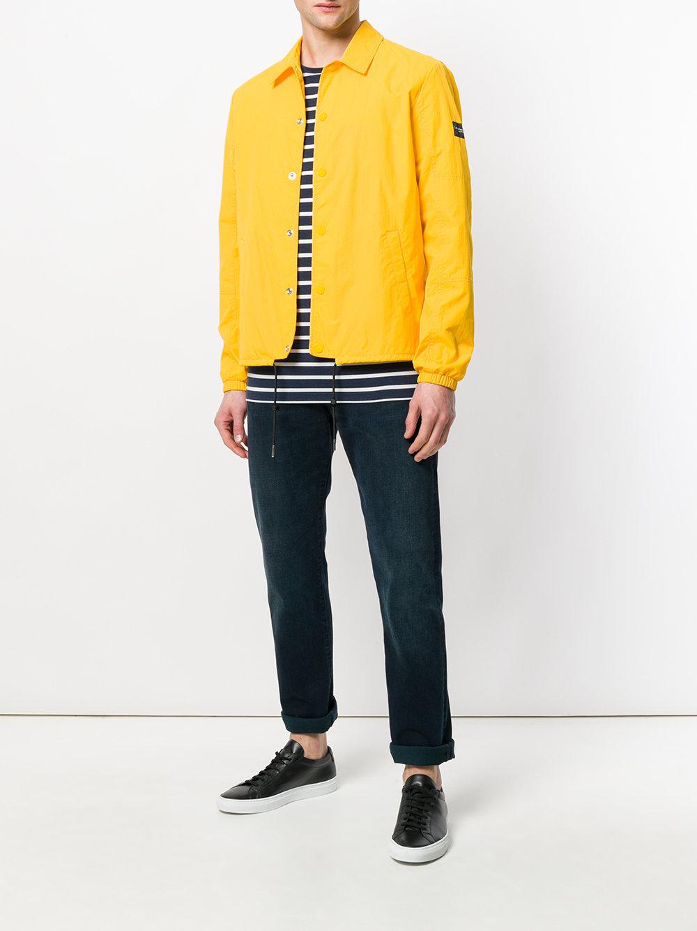 black denim jacket white collar