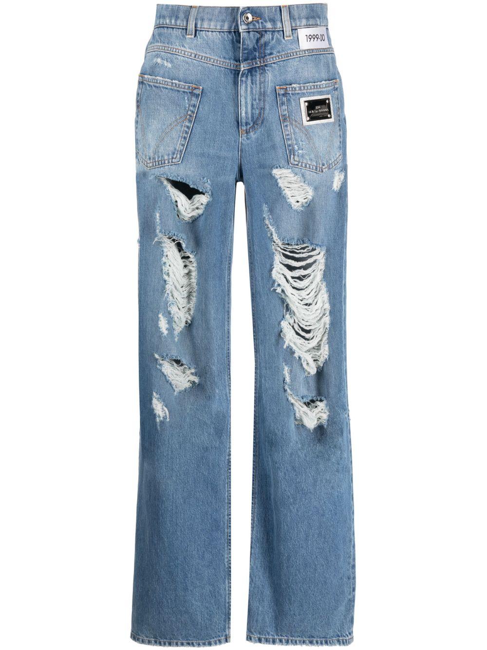 Verouderd Afhankelijk Wijzigingen van Dolce & Gabbana Ripped Straight-leg Jeans in Blue | Lyst