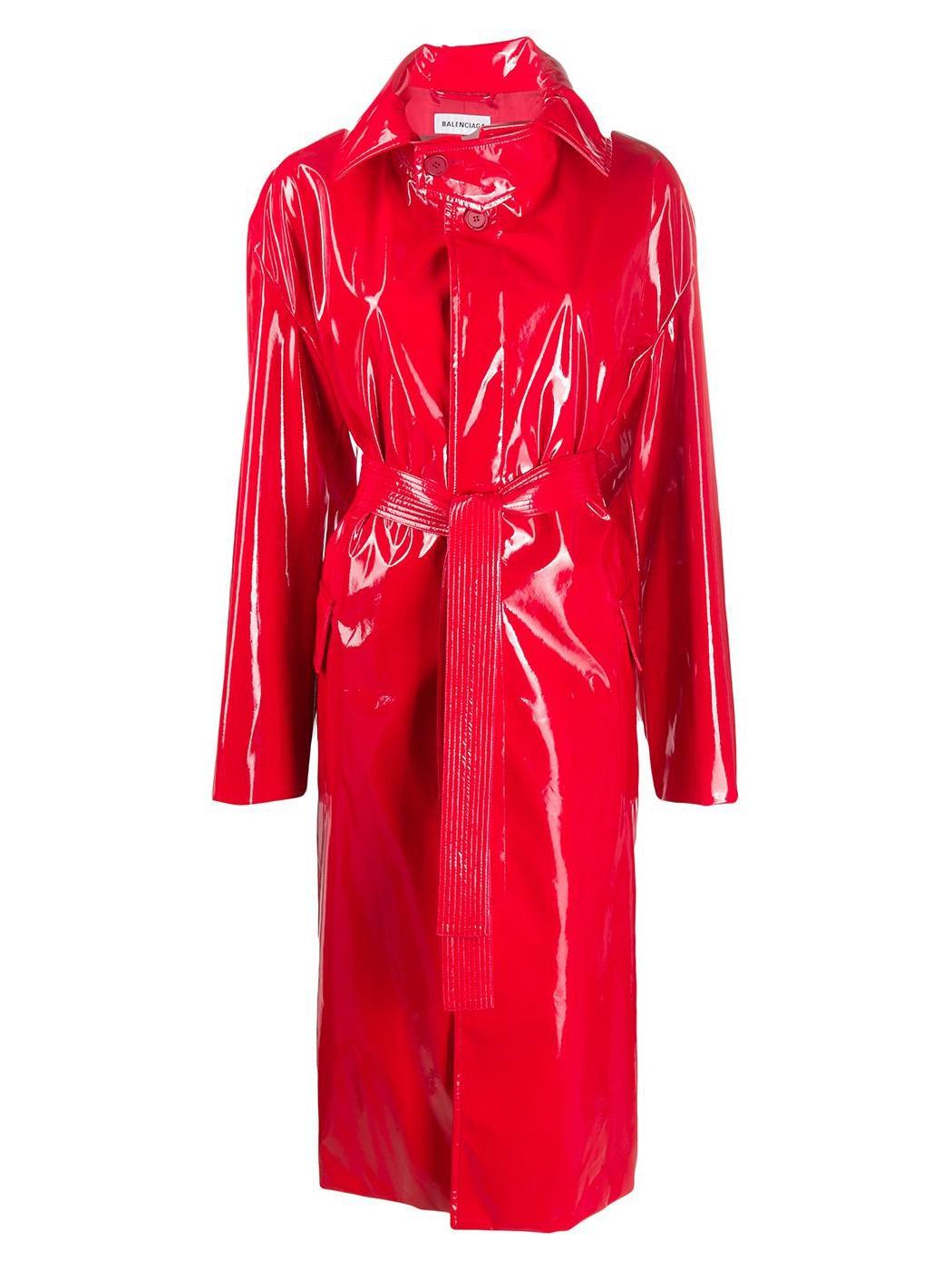 Balenciaga Patent Leather Trench Coat in Red | Lyst