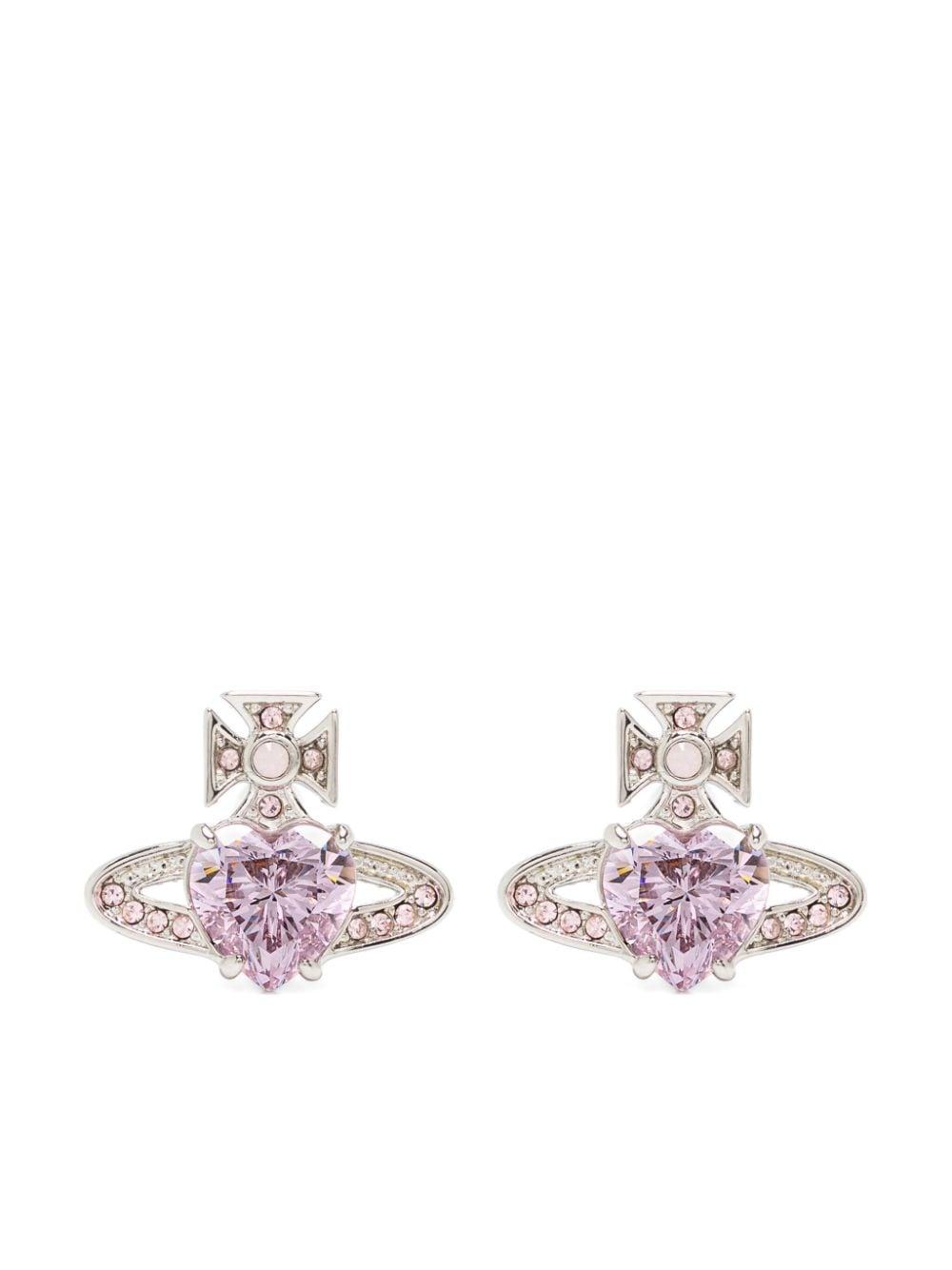 Shops Vivienne Westwood pink Ariella heart purple rhinestone silver stud earrings