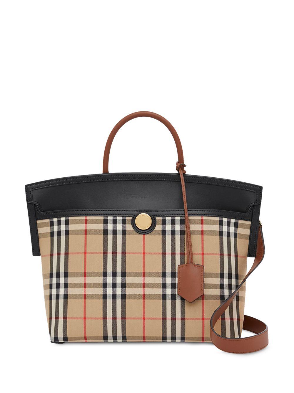 Burberry Small Vintage Check Society Top Handle Bag in Black | Lyst