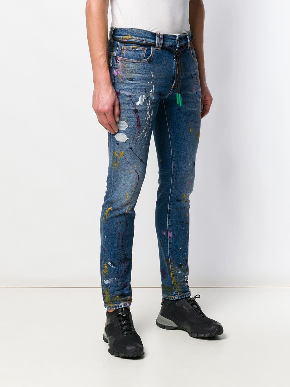 Off-White c/o Virgil Abloh Denim Paint Splattered Skinny Jeans in Blue for  Men - Lyst
