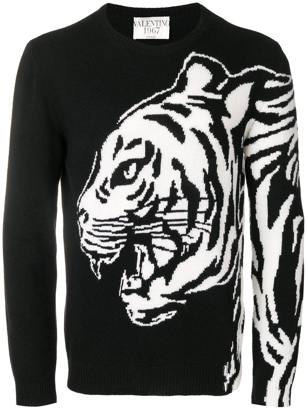 Tiger Intarsia Sweater in Black for Men