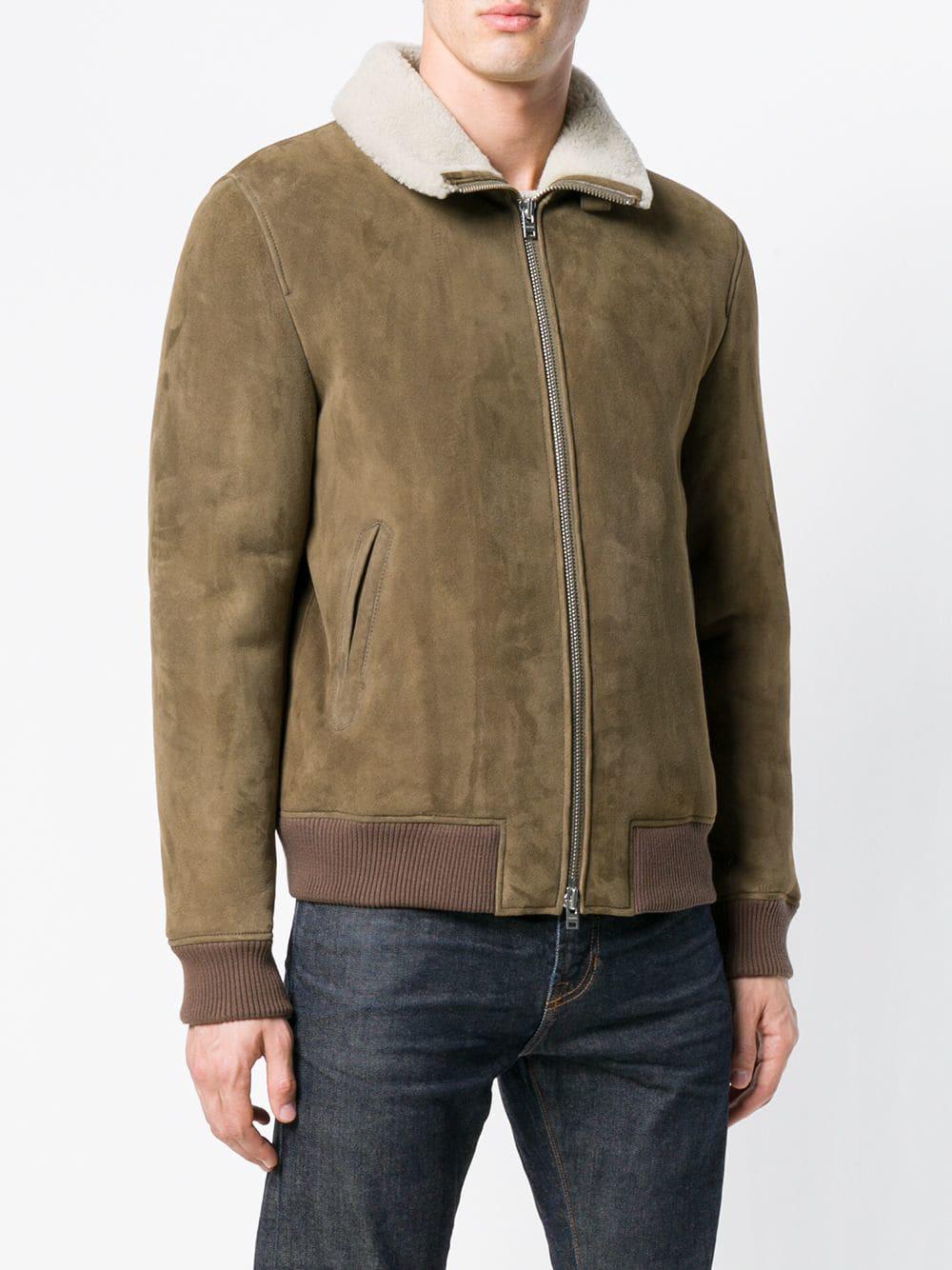 Closed Fur Shearling Collar Bomber Jacket in Green for Men | Lyst