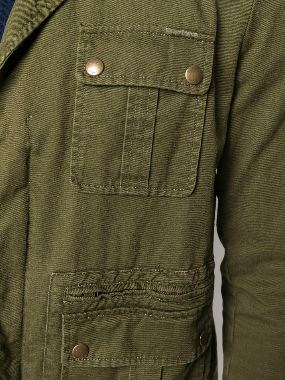 Saint Laurent Embroidered Detail Military Jacket In Green