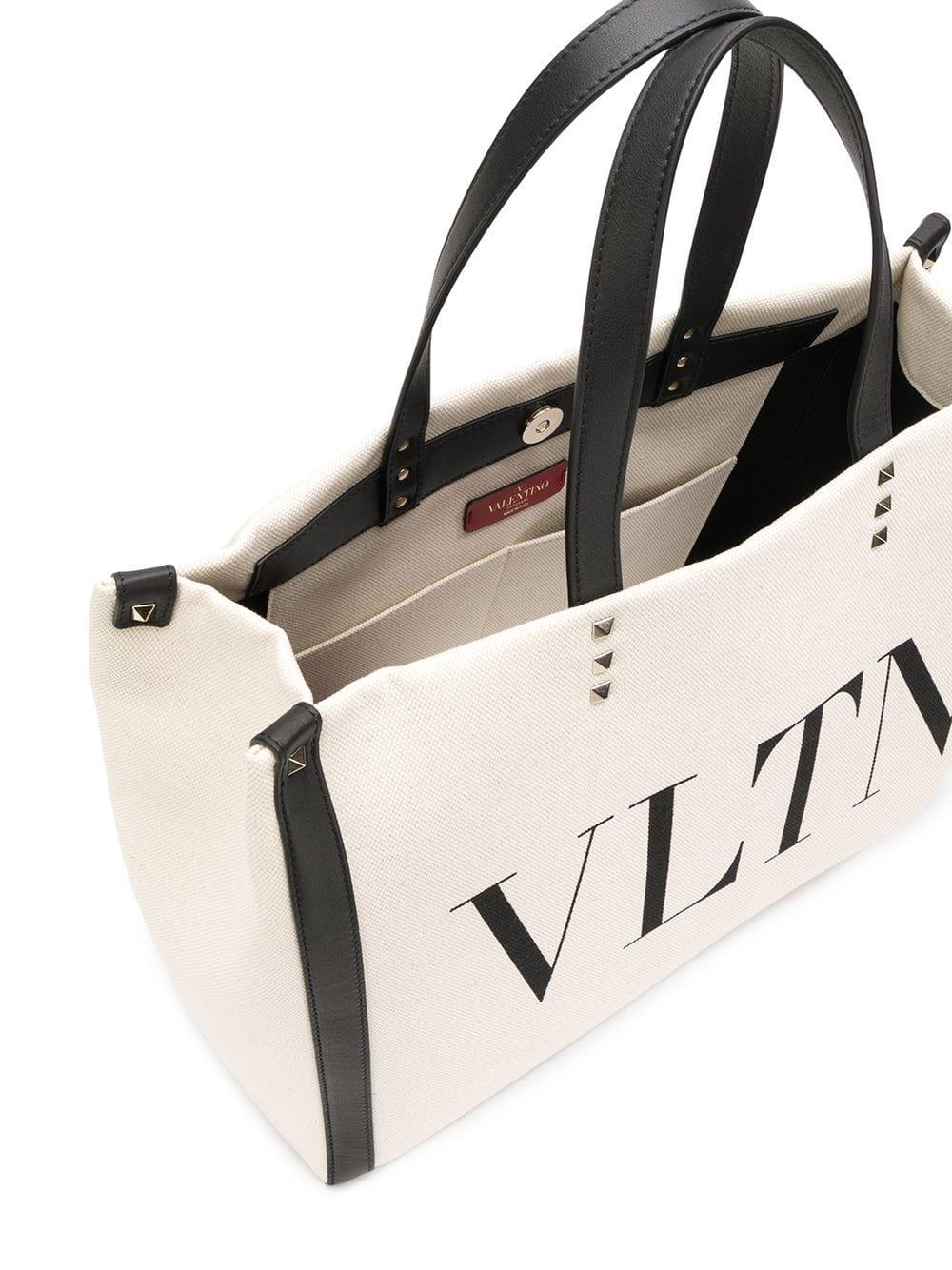 Valentino Garavani Vltn Canvas Shopper Bag in Black / Cream 