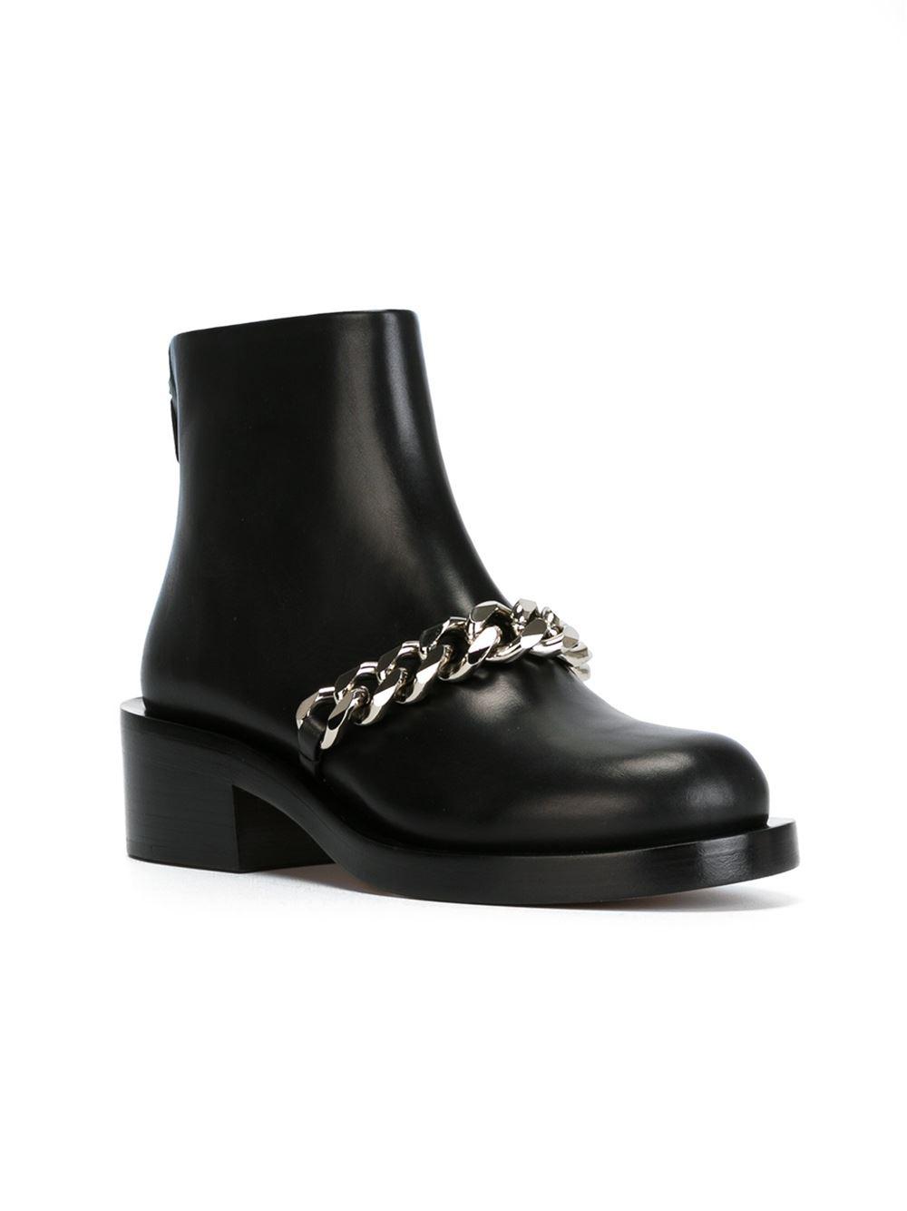 Givenchy Leather Chain Strap Ankle Boot in White (Black) - Lyst