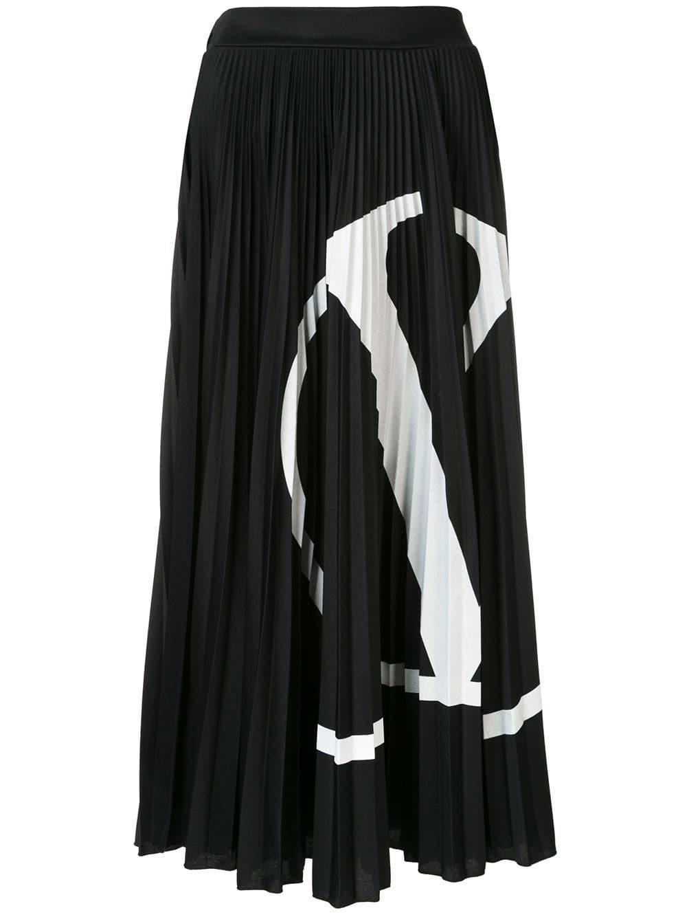 Valentino V Logo Print Pleated Skirt in Black | Lyst