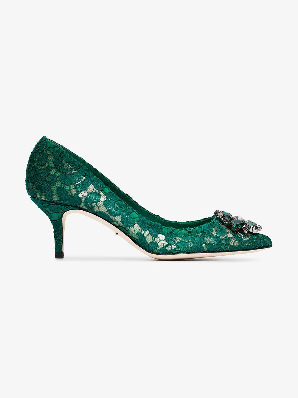Dolce & Gabbana Lace Rainbow Pumps With Brooch Detailing in Green | Lyst UK