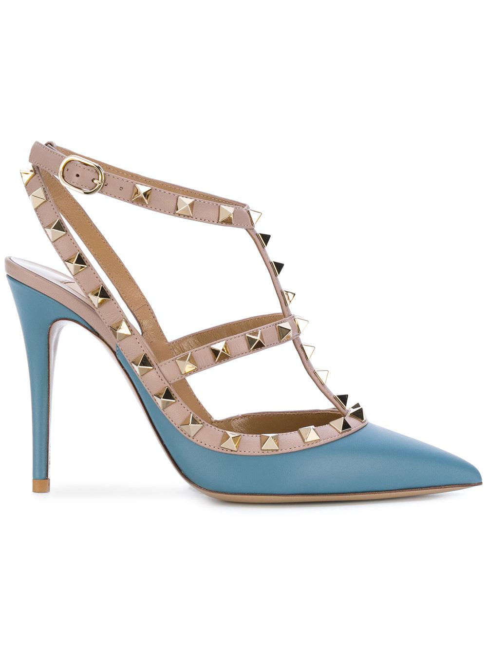 Valentino Leather Rockstud Ankle Straps in Blue - Lyst