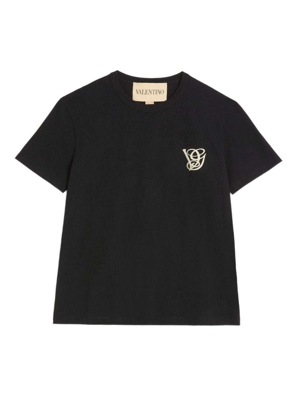 VALENTINO｜SHORT-SLEEVED ROUND NECK T-SHIRTS (2B3MG20V 7 Valentino Garavani Black Red VLTN Short Sleeve Crew Neck T