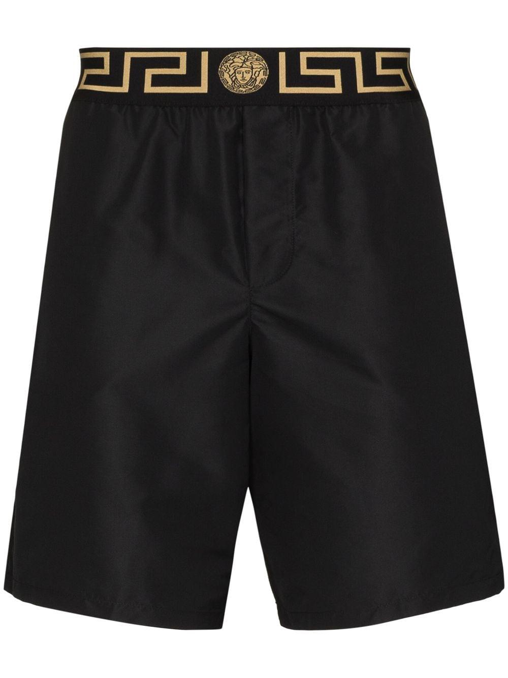Versace Greca Waistband Swim Shorts in Black for Men | Lyst