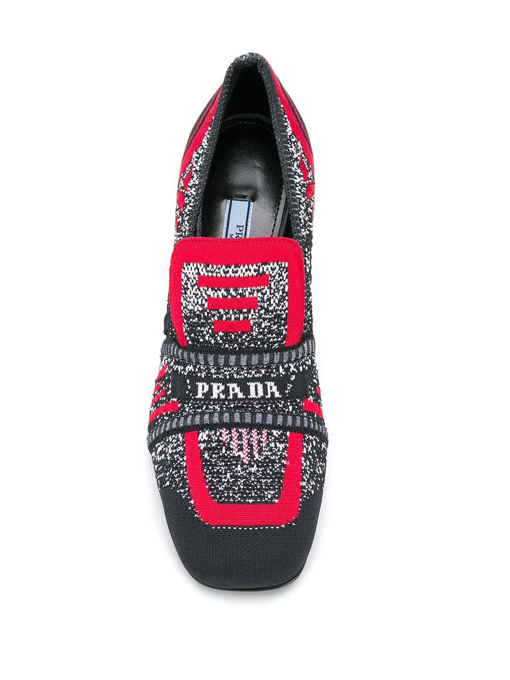 prada block heel leather loafers