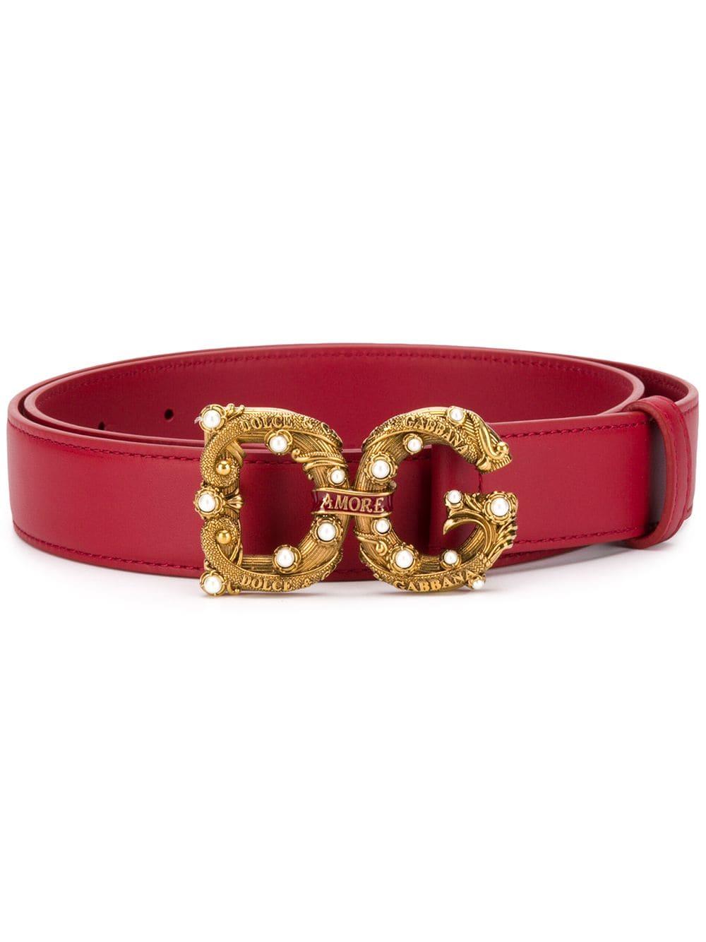 Dolce & Gabbana Calfskin Belt With Dg Amore Logo in Red | Lyst