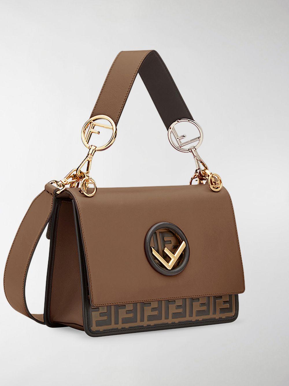 Fendi Shoulder Bag Kan U FF Monogram Motif Brown/Black in Calfskin Leather  with Gold-tone - US