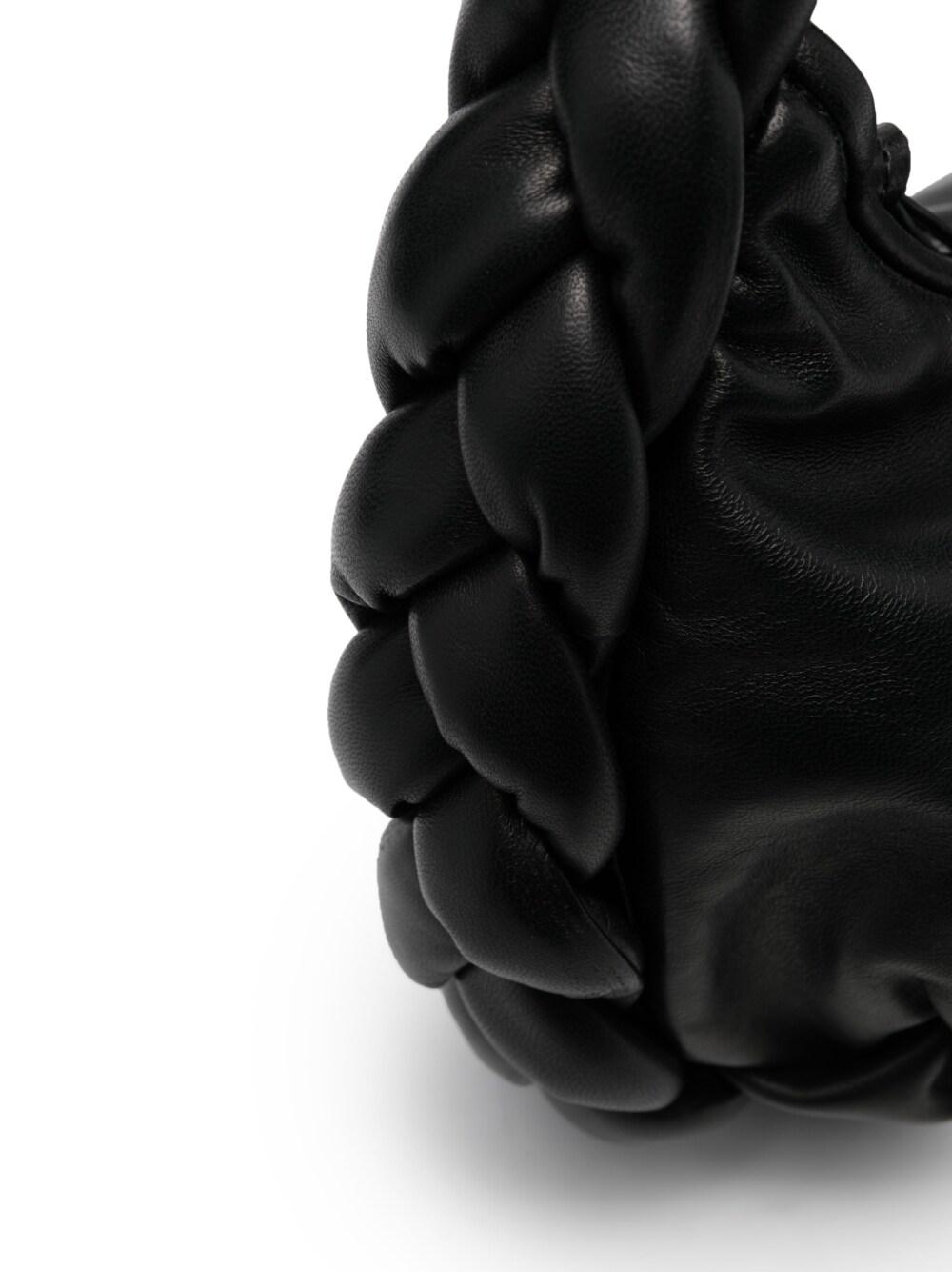Hereu Espiga Braided Handle Leather Handbag in Black
