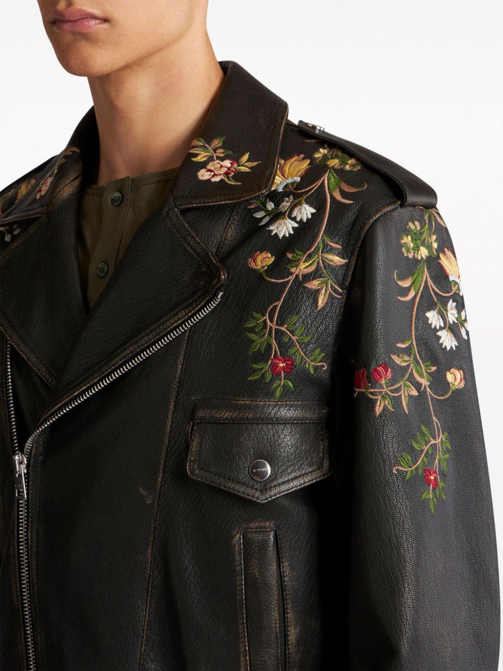 Etro Floral Embroidery Leather Biker Jacket in Black for Men Lyst