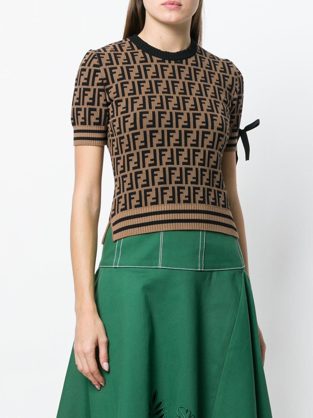Fendi Synthetic Logo Short-sleeve Sweater in Brown | Lyst