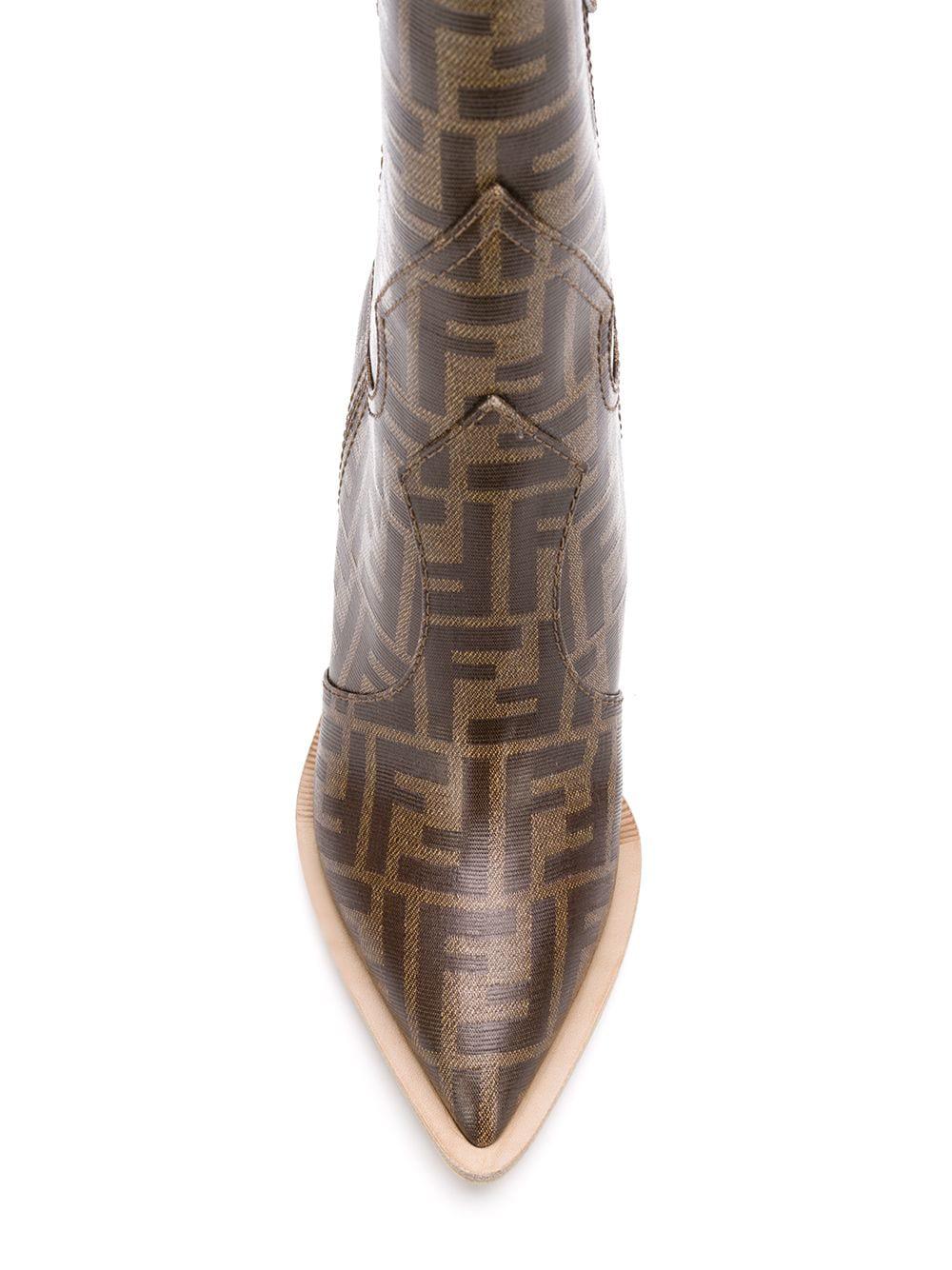 Fendi Printed Cowboy Boots in Brown | Lyst