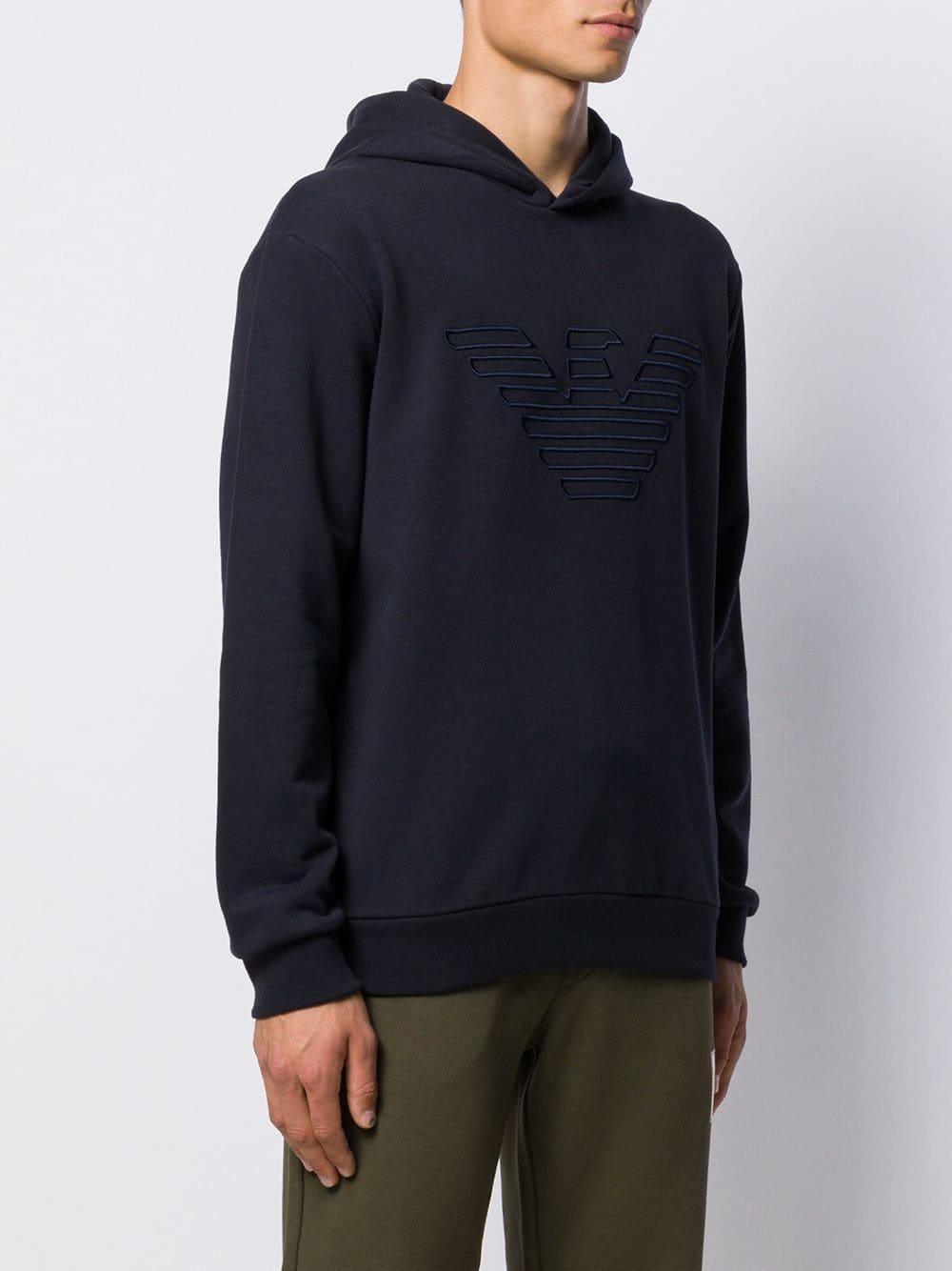Emporio Armani Eagle Embroidered Hoodie in Blue (Black) for Men 