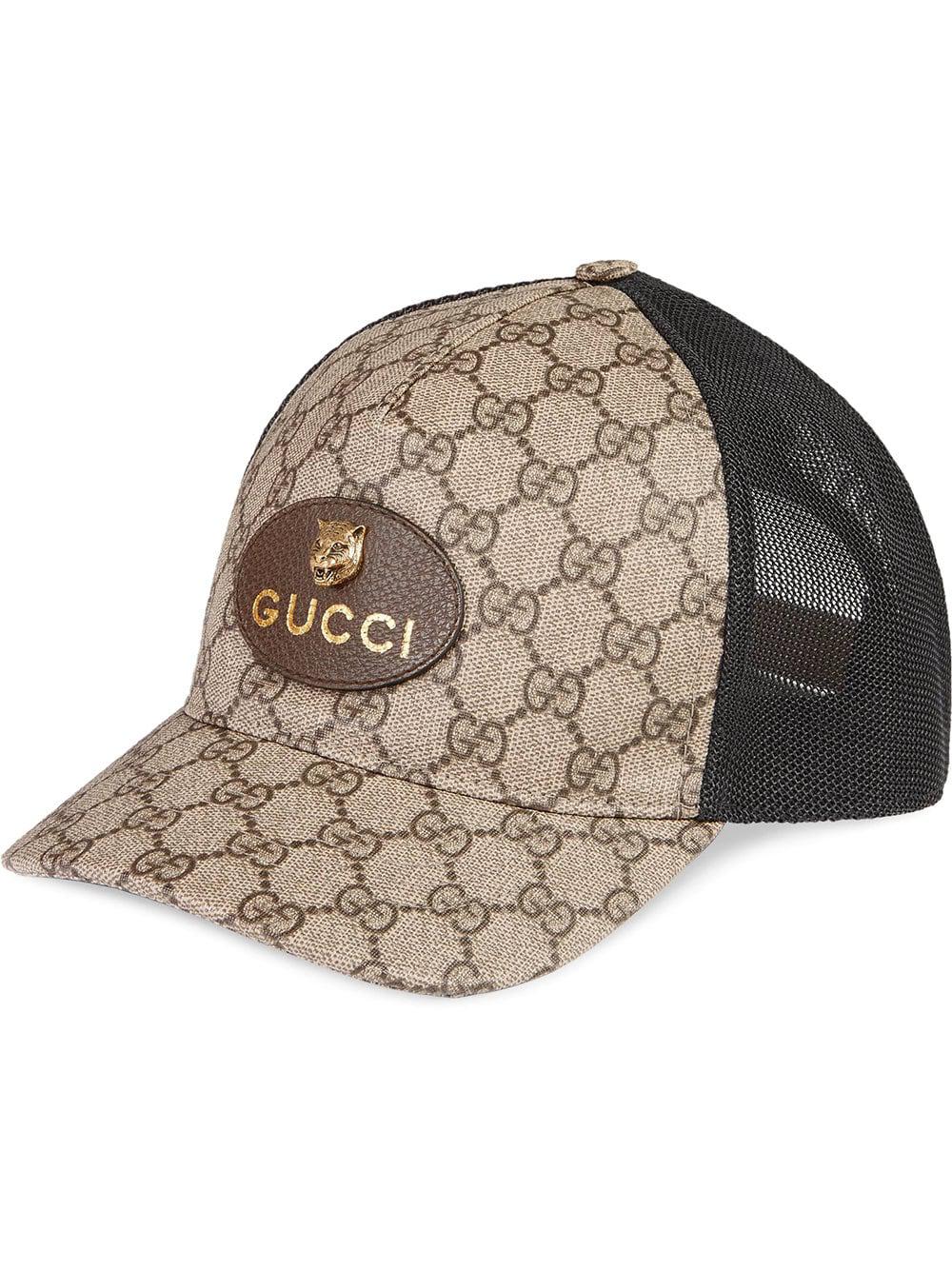Gucci Leather Gg Supreme Baseball Hat in Brown - Lyst