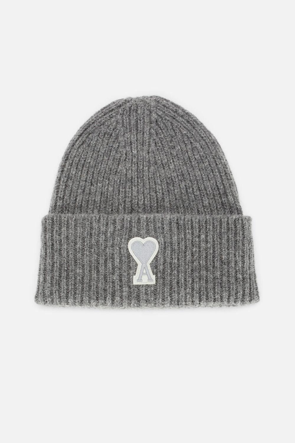 AMI Wool Ami De Coeur Beanie in Grey 