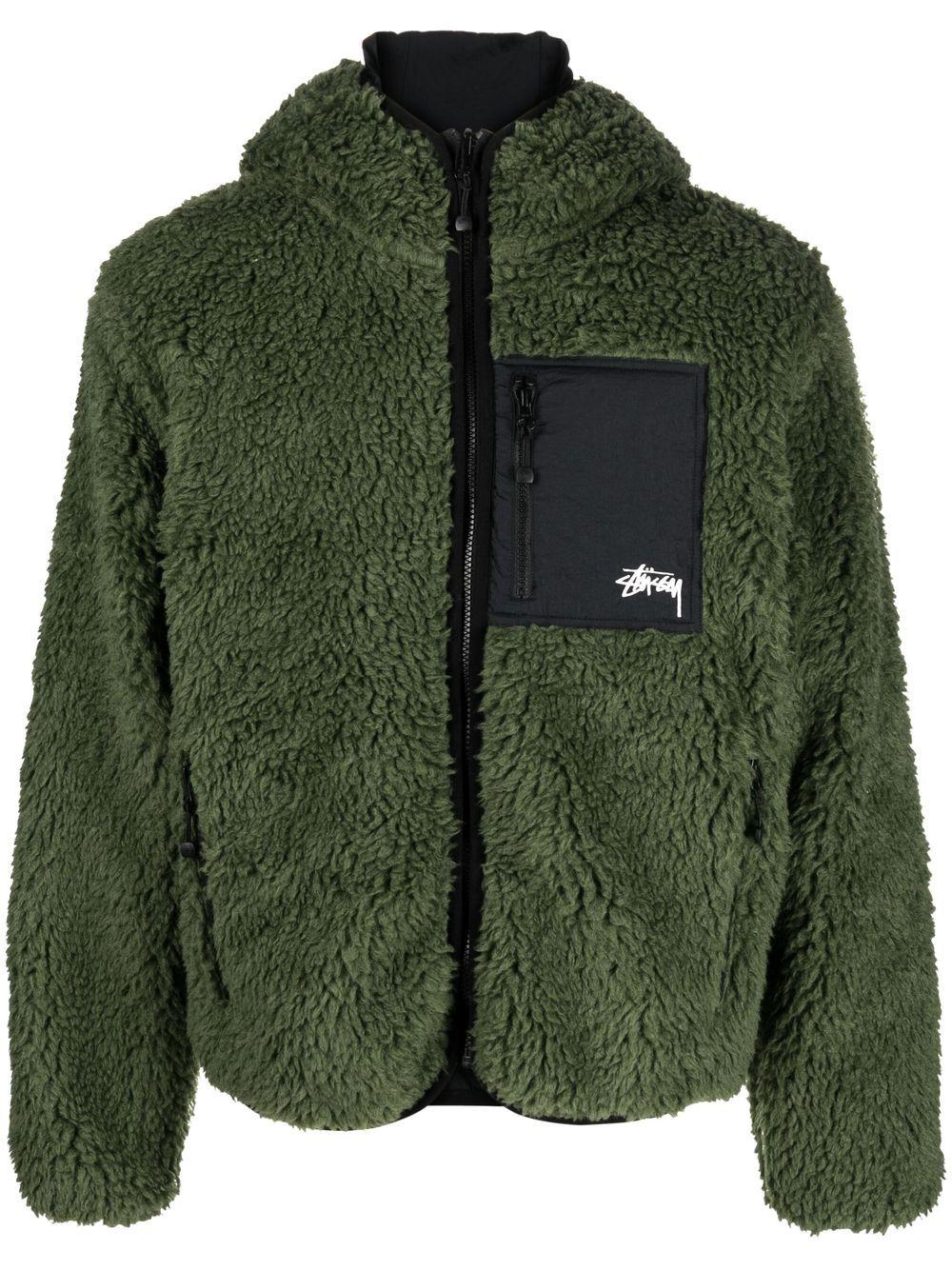 Stussy Fleece-texture Hooded Jacket in Green for Men | Lyst UK