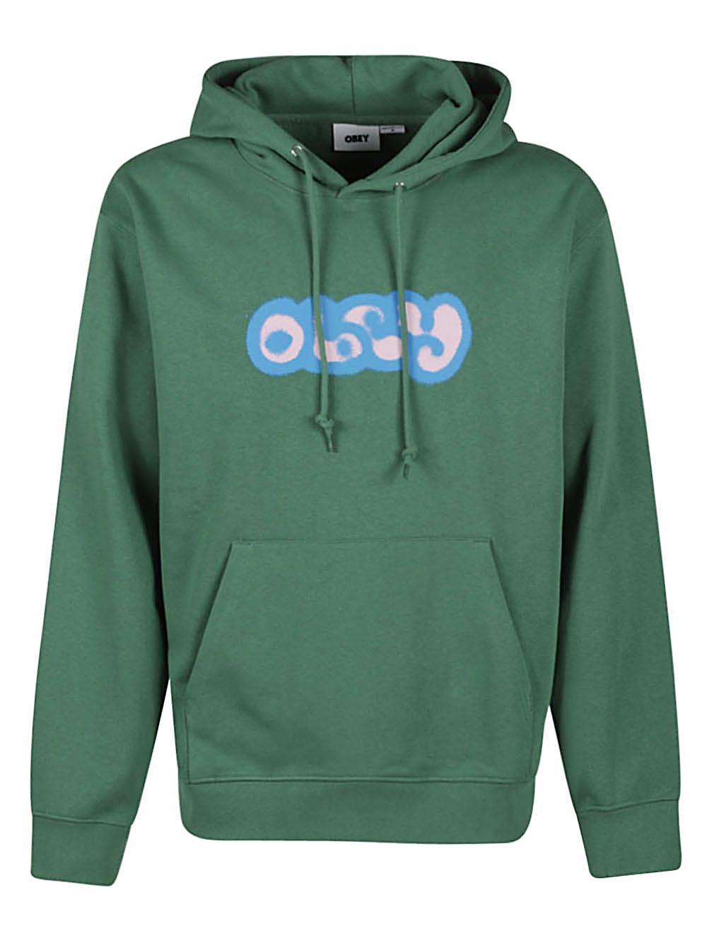 Obey Logo Cotton Hoodie in Green for Men | Lyst