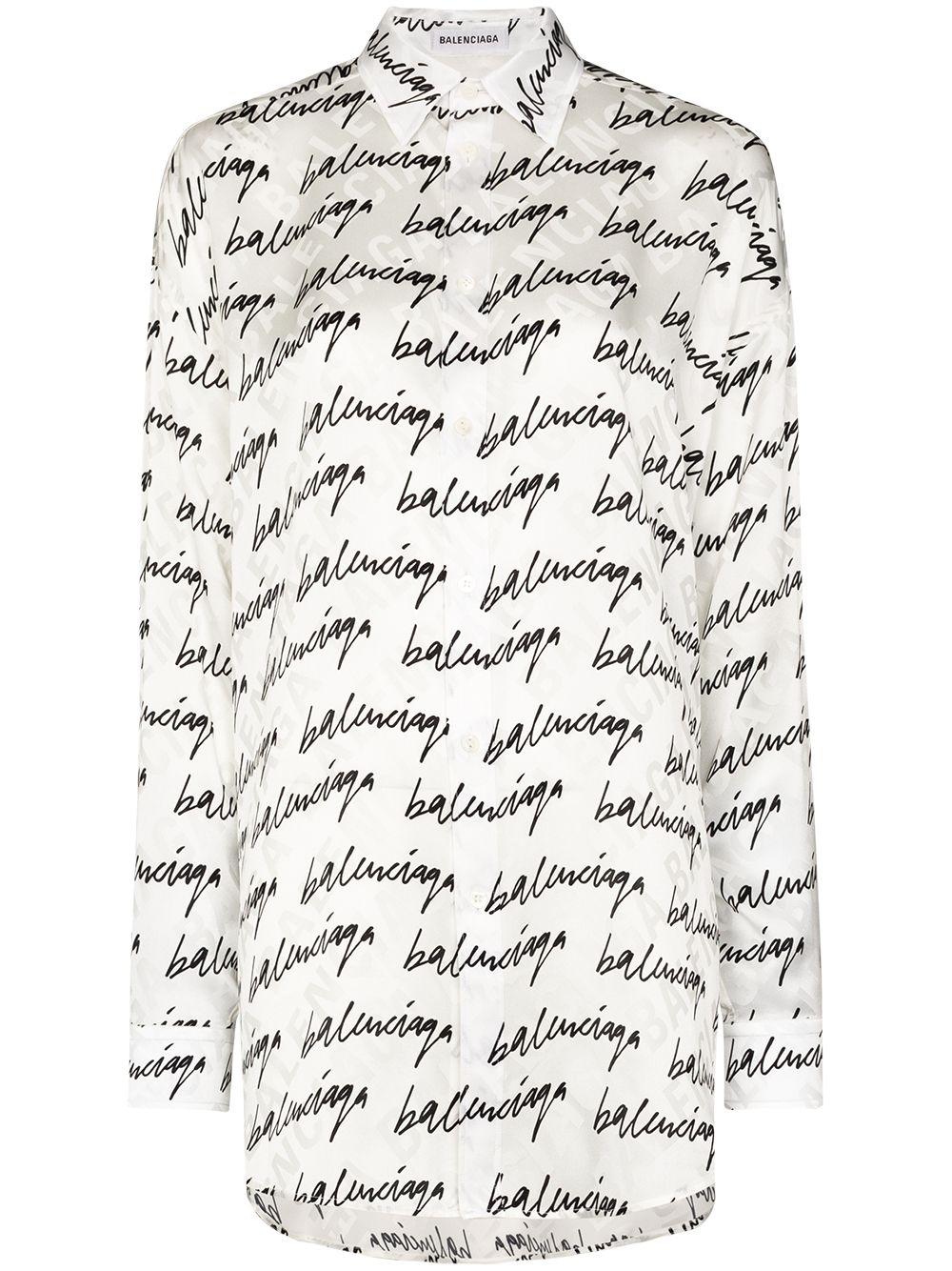 Balenciaga Logo-Print Silk Shirt