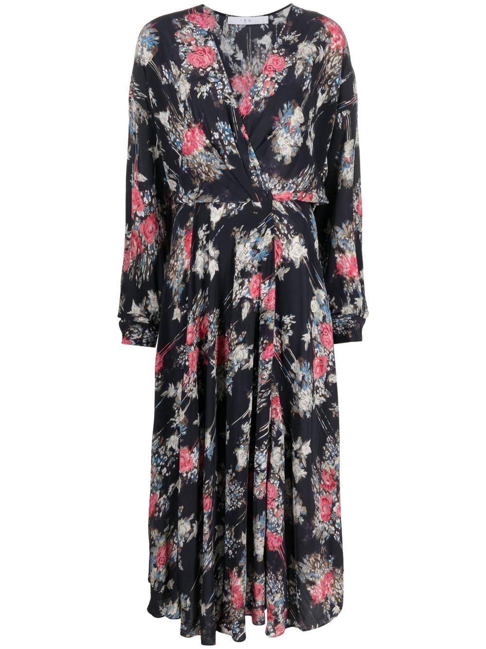 IRO Flared Floral-print Midi Dress in Black - Save 40% | Lyst