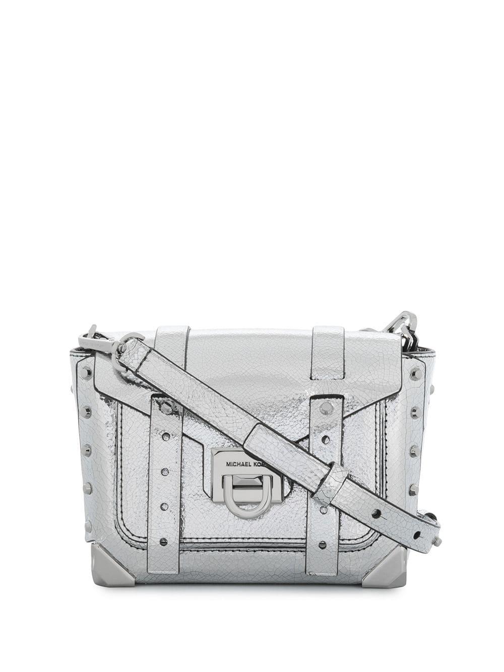 MICHAEL Michael Kors Manhattan Small Leather Bag in Silver (Metallic