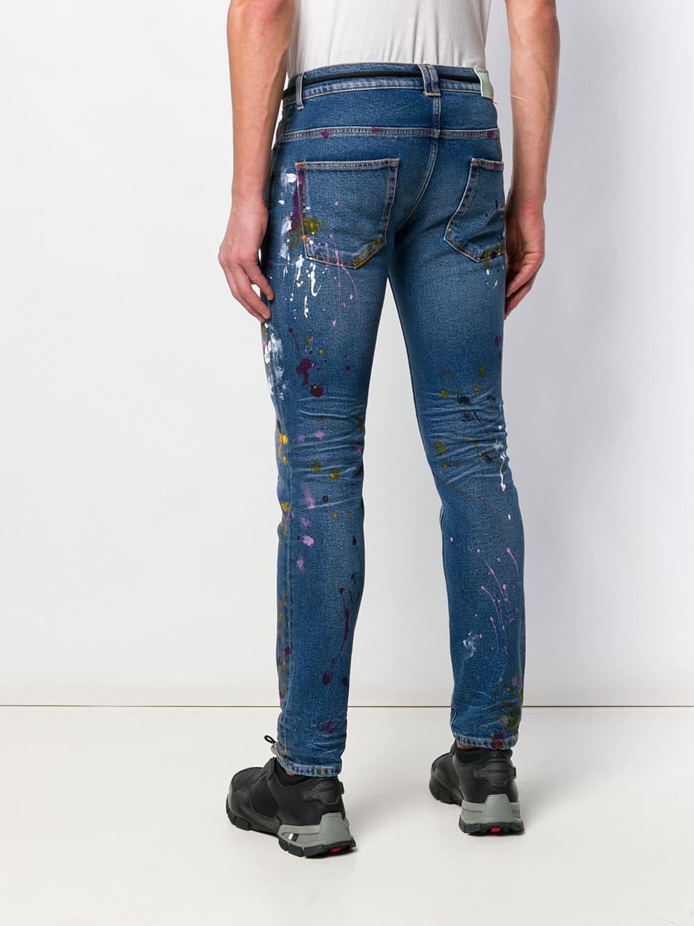 Off-White c/o Virgil Abloh Paint Splattered Skinny Jeans in Blue for Men |  Lyst