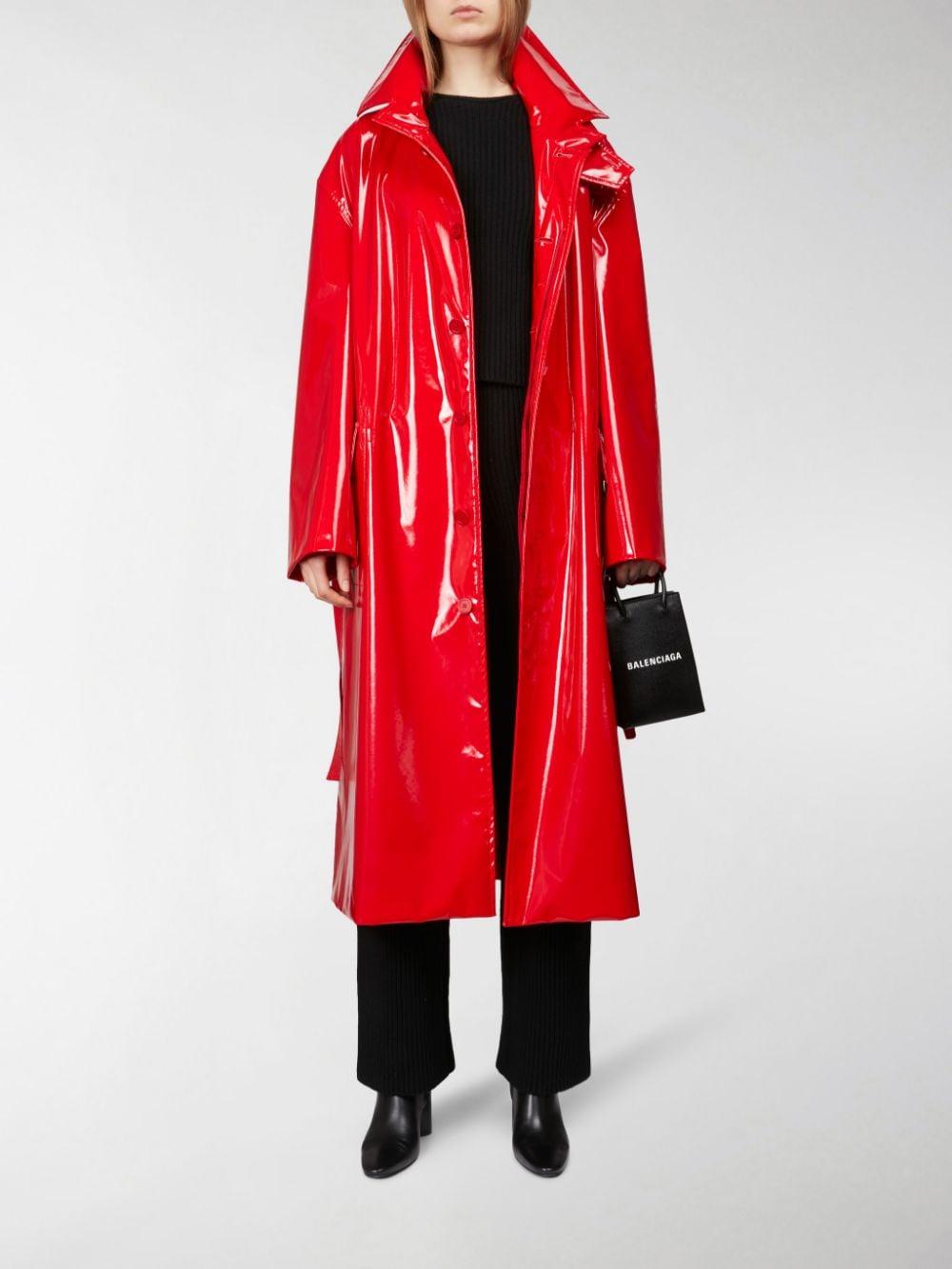 Balenciaga Patent Leather Trench Coat in Red | Lyst