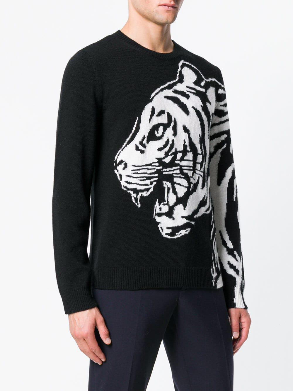 Valentino Wool Tiger Intarsia Sweater in Black for Men - Lyst