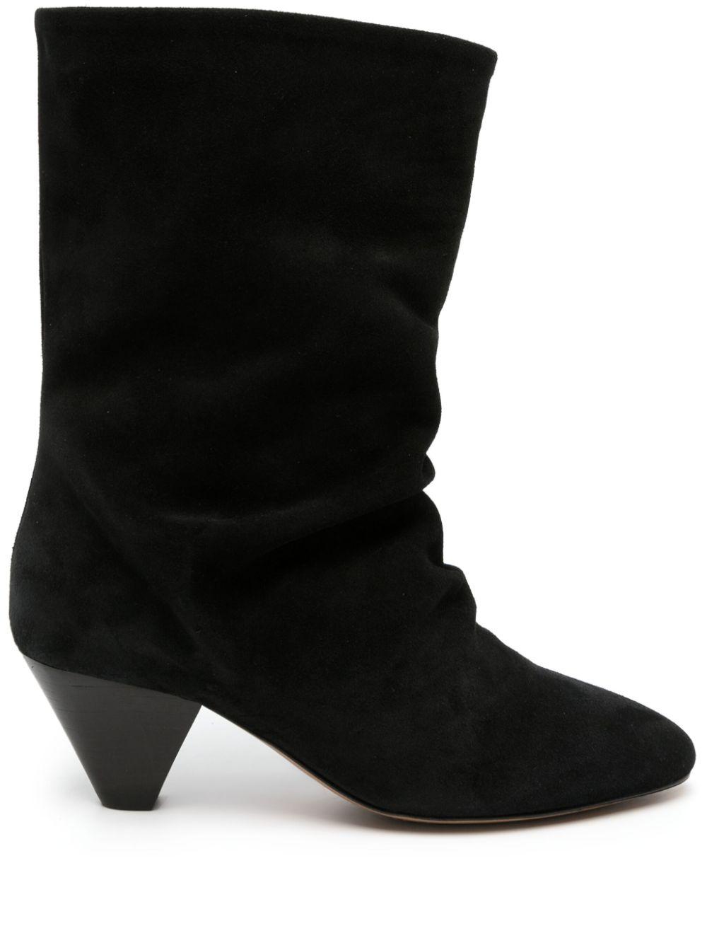 Black suedette cone heel shoe boots discount