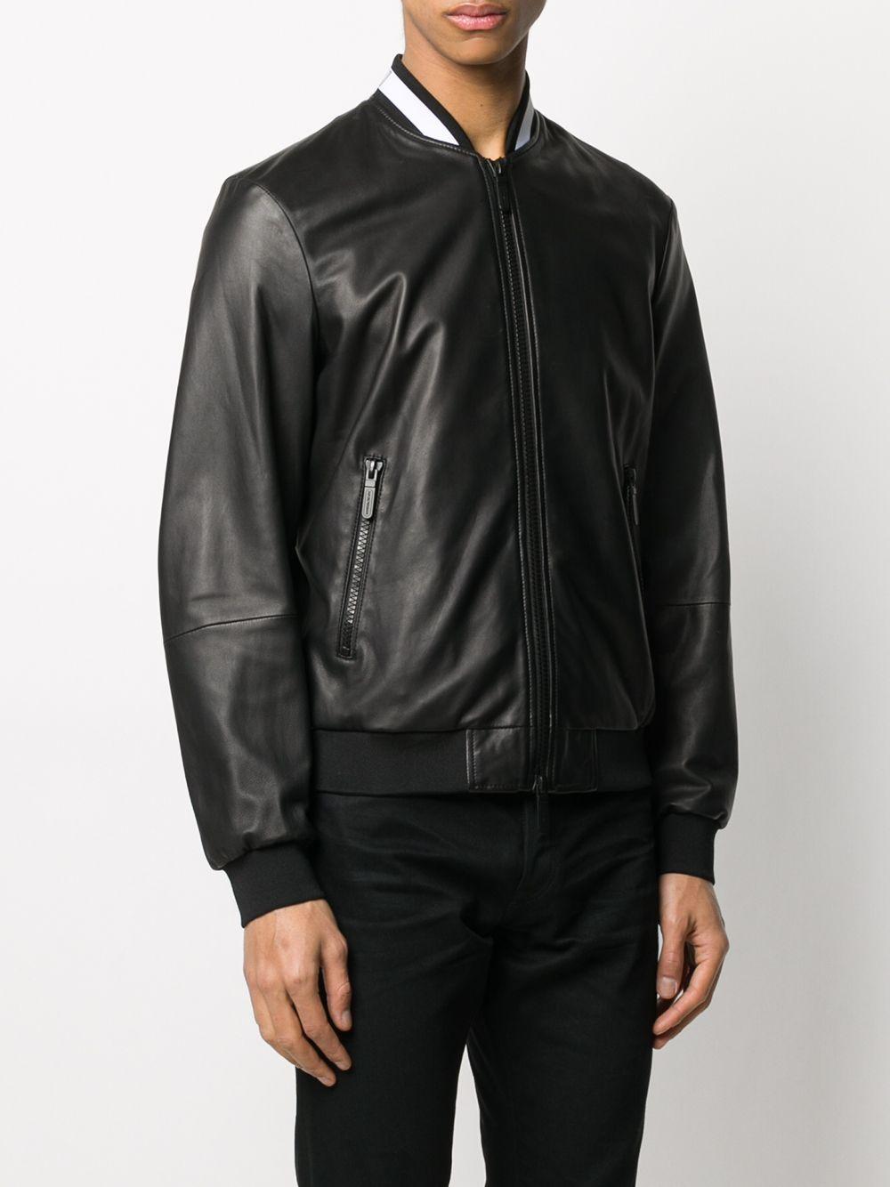 Emporio Armani Leather Bomber Jacket in Black for Men | Lyst