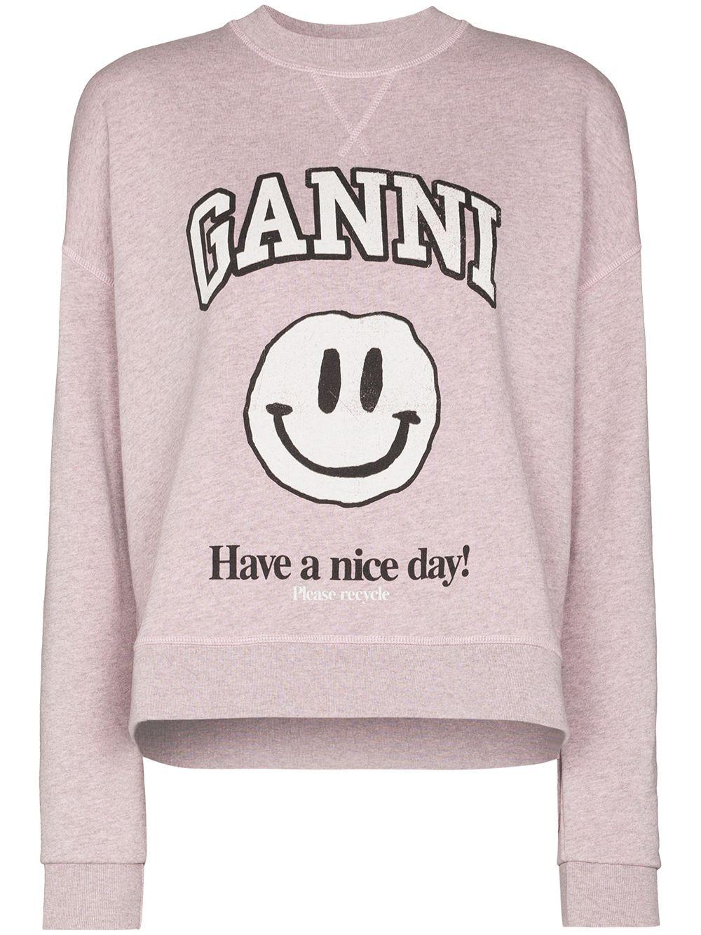 Ganni Smiley Print Sweatshirt in Pink Lyst UK