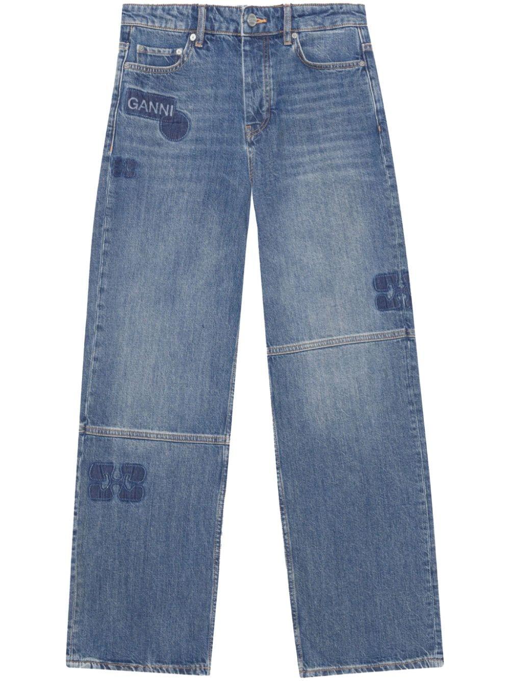 Ganni Patch Izey Straight-Leg Jeans in Blue | Lyst