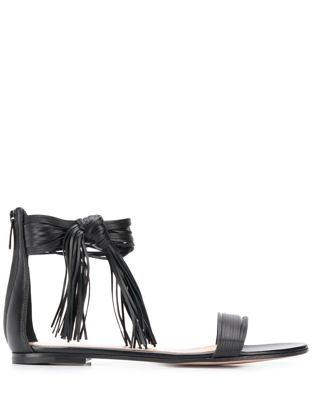 Gianvito Rossi Leather Fringed Flat Sandals in Black - Save 26% - Lyst