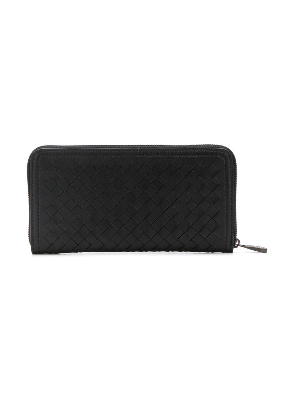 Bottega Leather Zip Around Wallet in Black Lyst