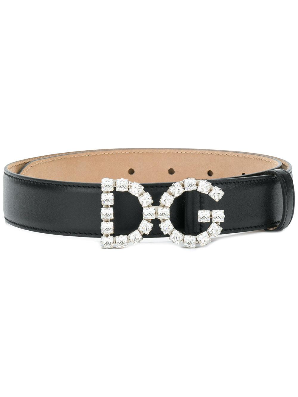 Dolce & Gabbana Leather Embellished Logo Buckle Belt in Black Lyst