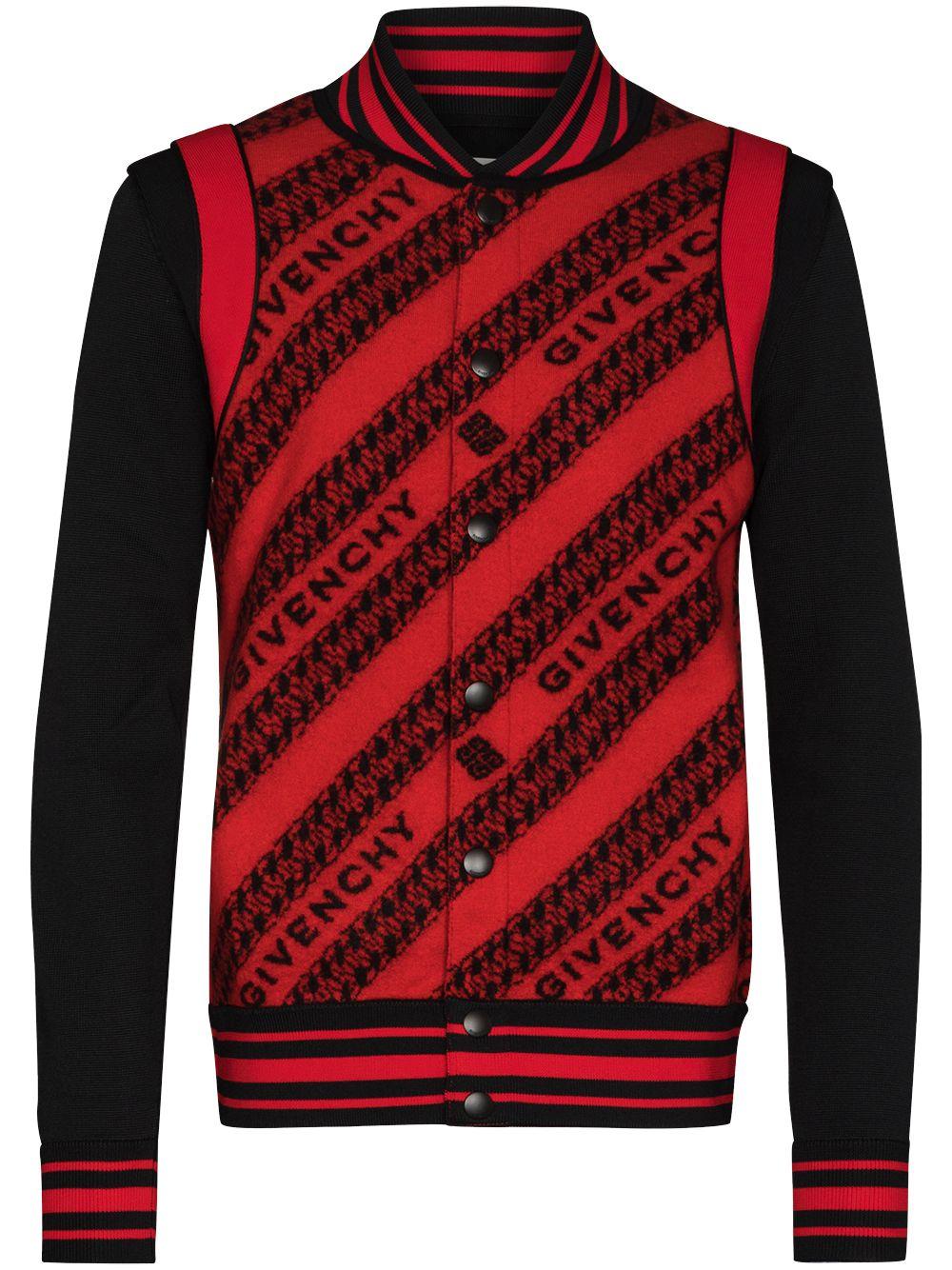 Givenchy Chain Logo Button-up Bomber Jacket in Red for Men | Lyst