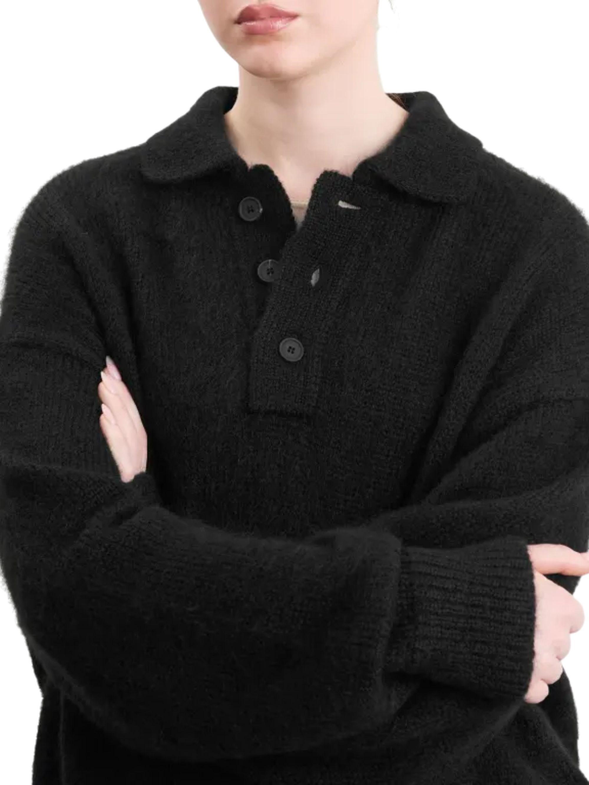 【STUDIO NICHOLSON】12GG LONG SLEEVE POLO Studio Nicholson Long Sleeves With Bottons Polo in Black for Men