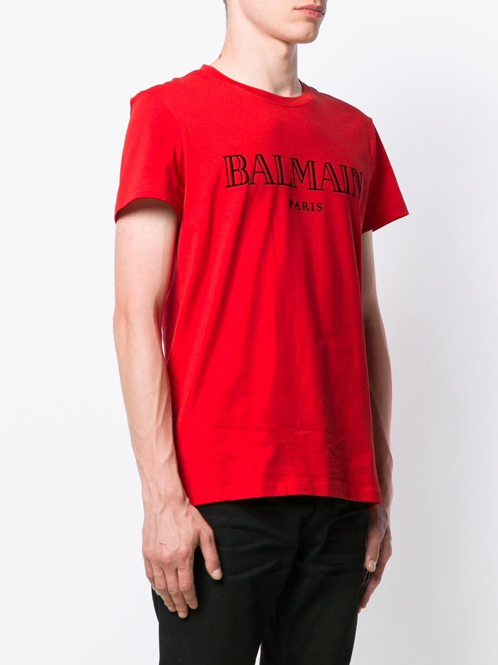 Balmain Cotton Logo T-shirt in Red for Men - Save 50% - Lyst
