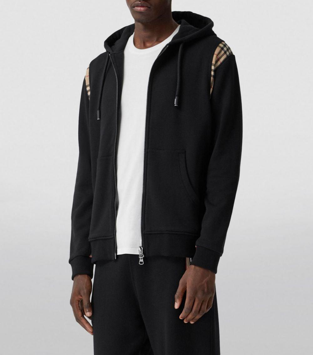 gym and workout clothes Sweatshirts Mens Clothing Activewear Burberry Cotton Paneled Zip-up Sweatshirt With Check Hood in Black for Men 