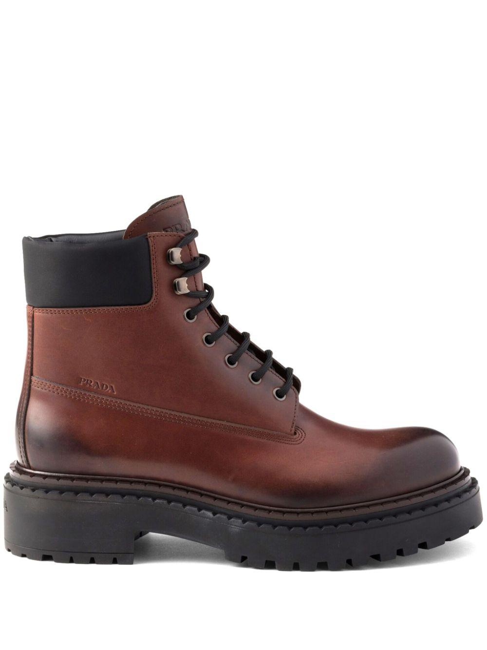 Prada Leather Work Boots in Brown for Men Lyst UK