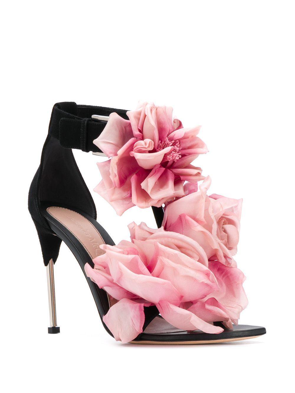 Alexander McQueen Floral Embellished Sandals in Black | Lyst Australia