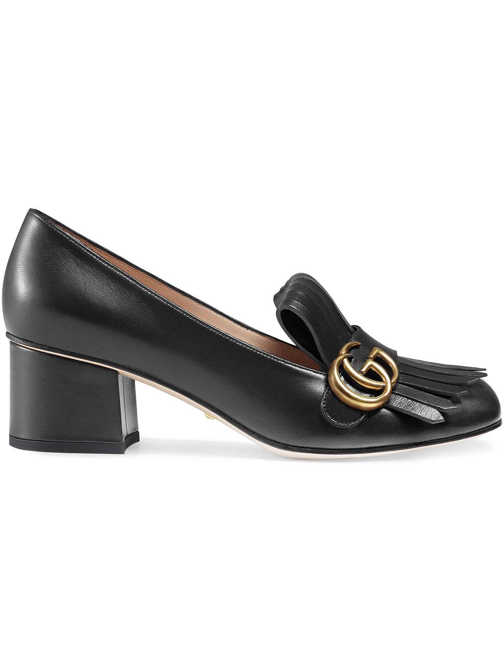 Gucci Leather Mid Heel Marmont Pump in Black Lyst