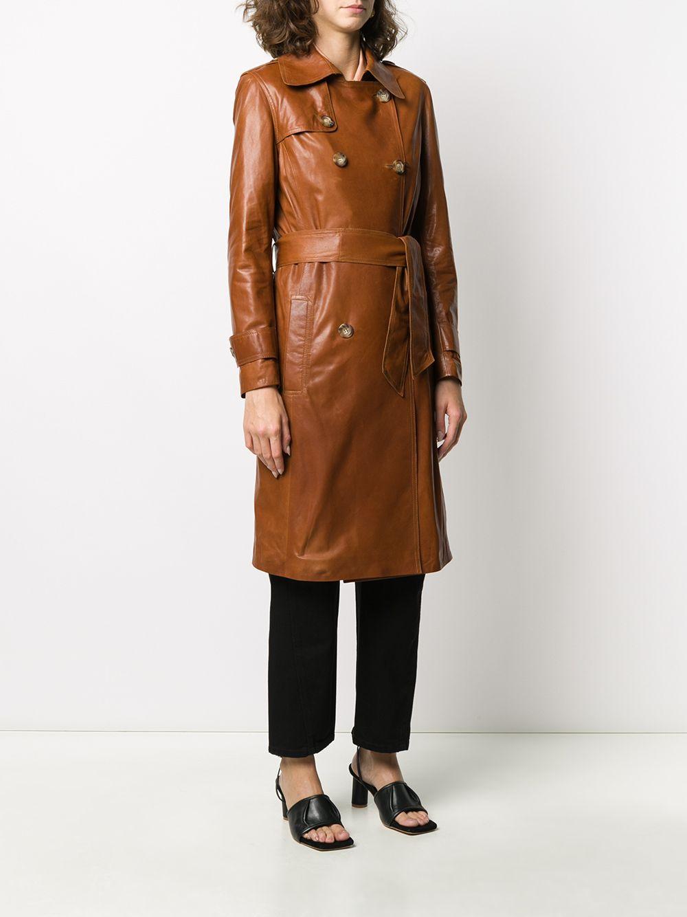 Arma Leather Trench Coat in Brown | Lyst